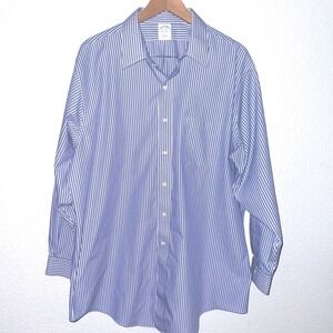 Brooks Brothers Men's 18-34 Slim Non-Iron Cotton Striped Dress Shirt Blue White